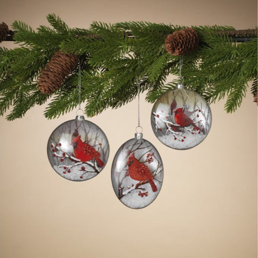 Glass Cardinal Ornament with Snow Filling