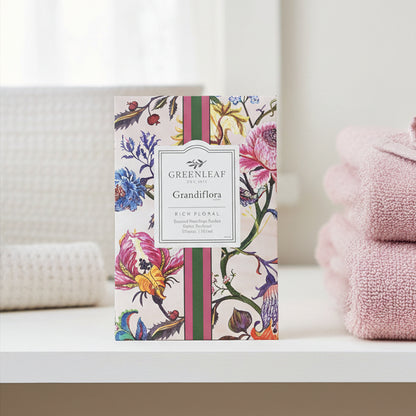 Greenleaf Grandiflora sachet on a closet shelf