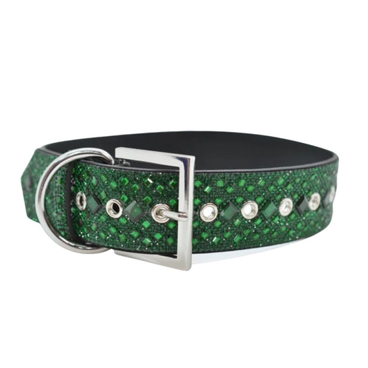 Green Rhinestone Dog Collar