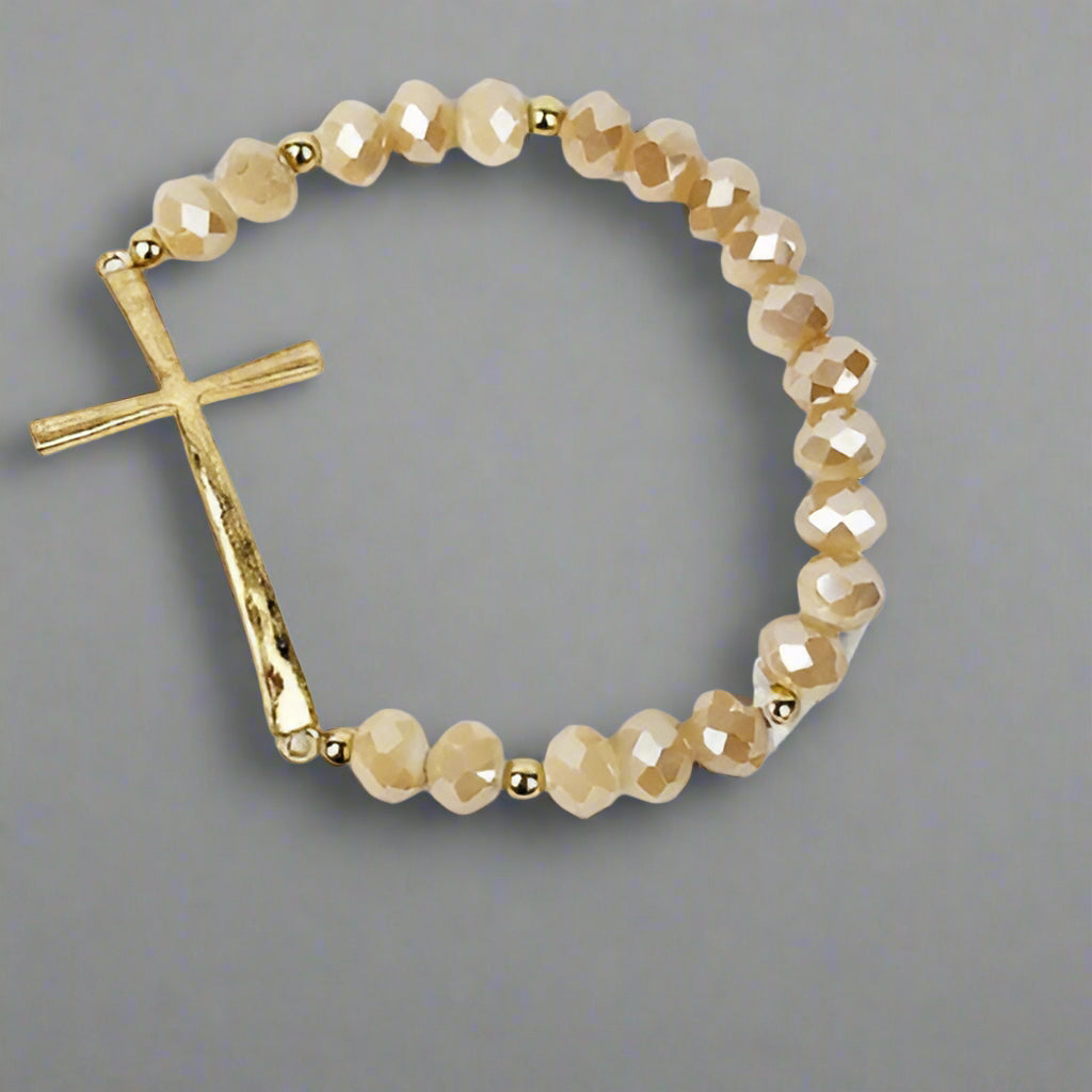 Hammered Cross Crystal Mix Beads Bracelet