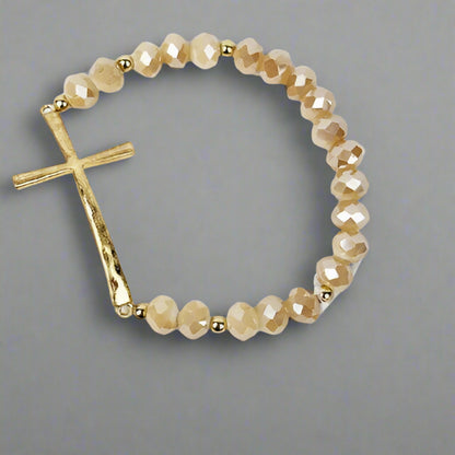 Hammered Cross Crystal Mix Beads Bracelet