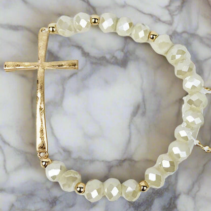 Hammered Cross Crystal Mix Beads Bracelet
