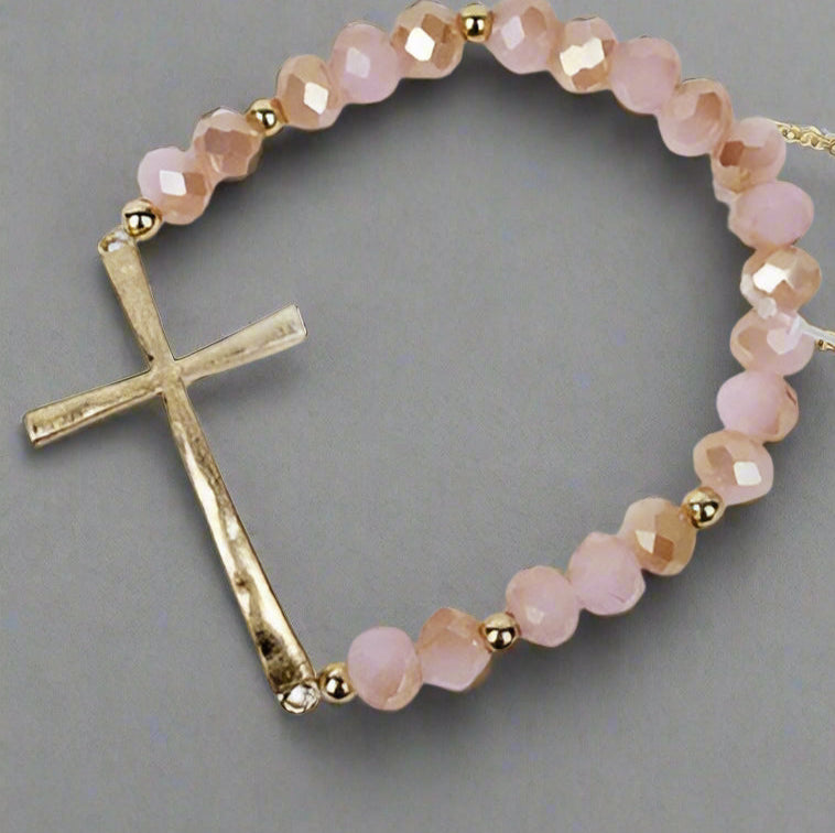 Hammered Cross Crystal Mix Beads Bracelet