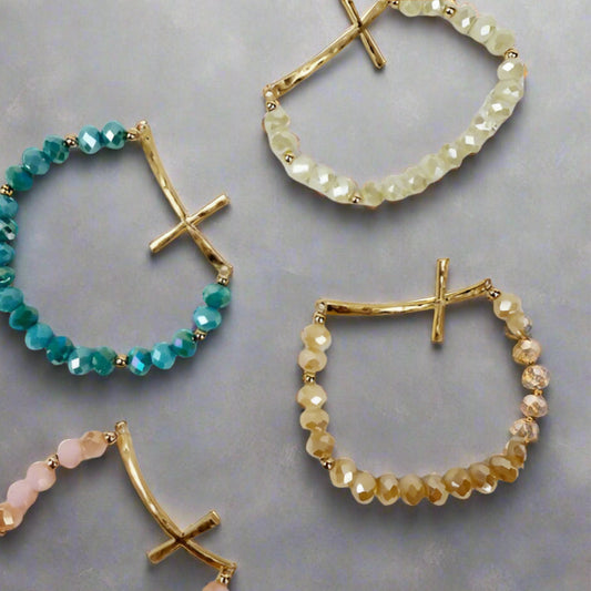 Hammered Cross Crystal Mix Beads Bracelet