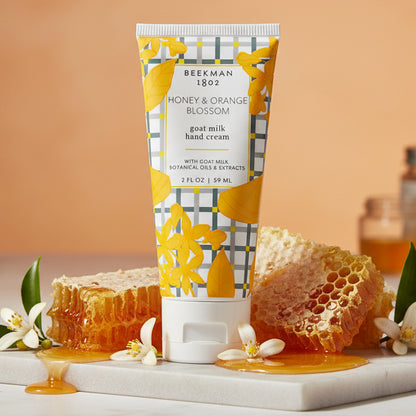 Beekman 1802 hand cream tube with yellow floral design
