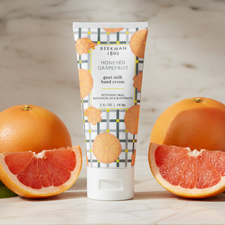 Tube of BEEKMAN 1802 Honeyed Grapefruit goat milk hand cream