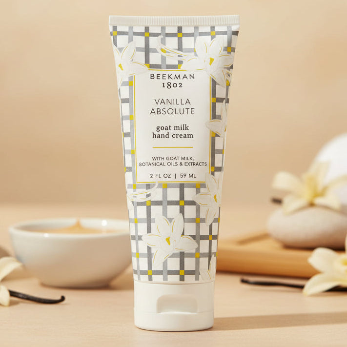 Tube of Beekman 1802 Vanilla Absolute goat milk hand cream