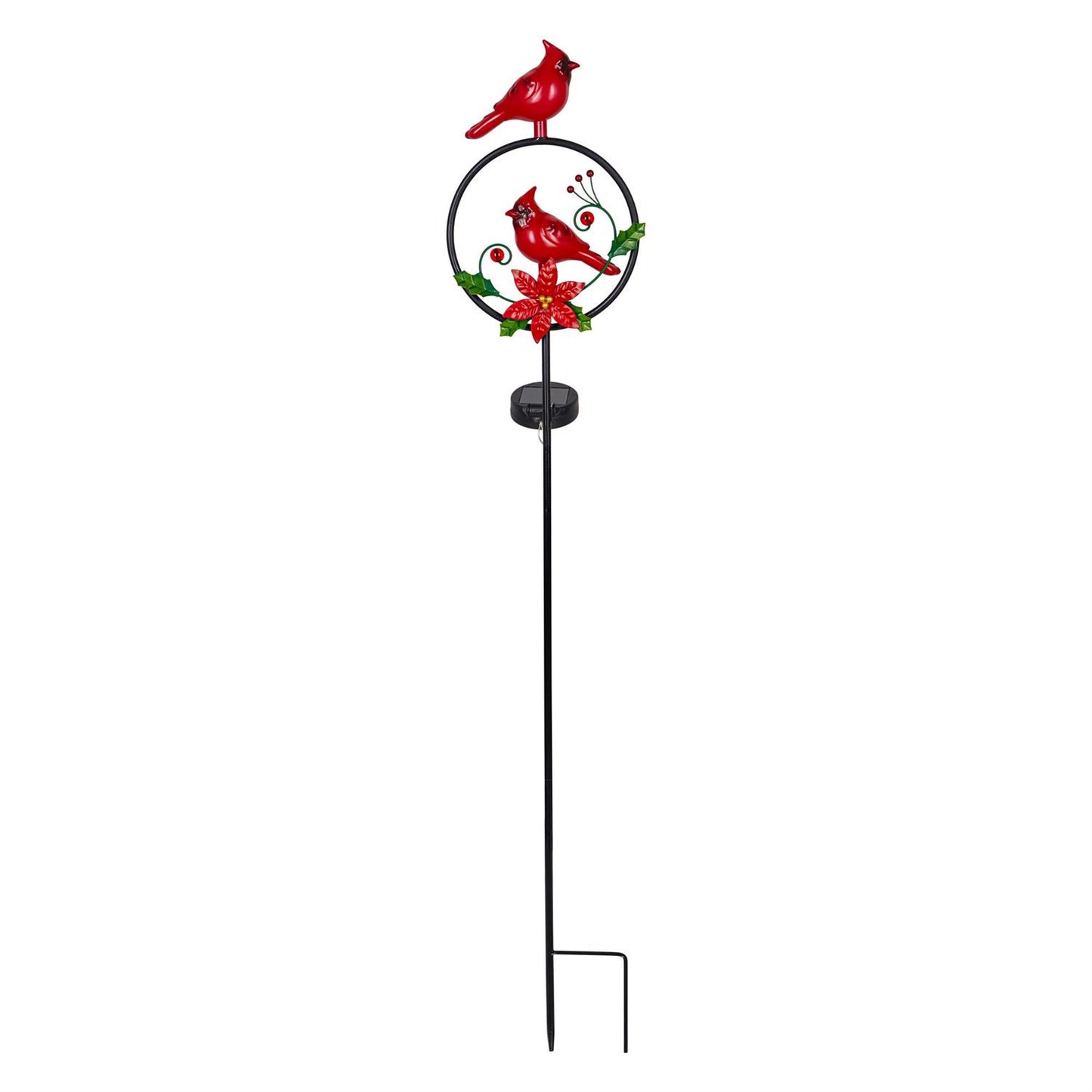 Holiday Cardinal and Poinsettia Solar Garden Stake