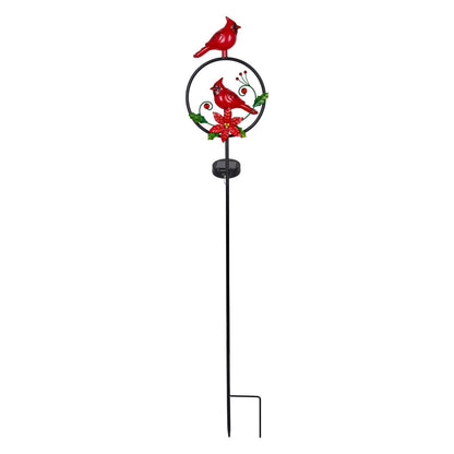 Holiday Cardinal and Poinsettia Solar Garden Stake