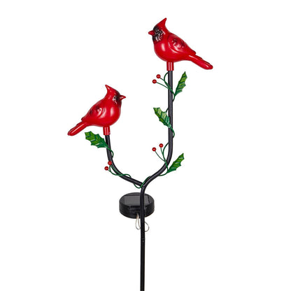 Holiday Cardinal and Poinsettia Solar Garden Stake