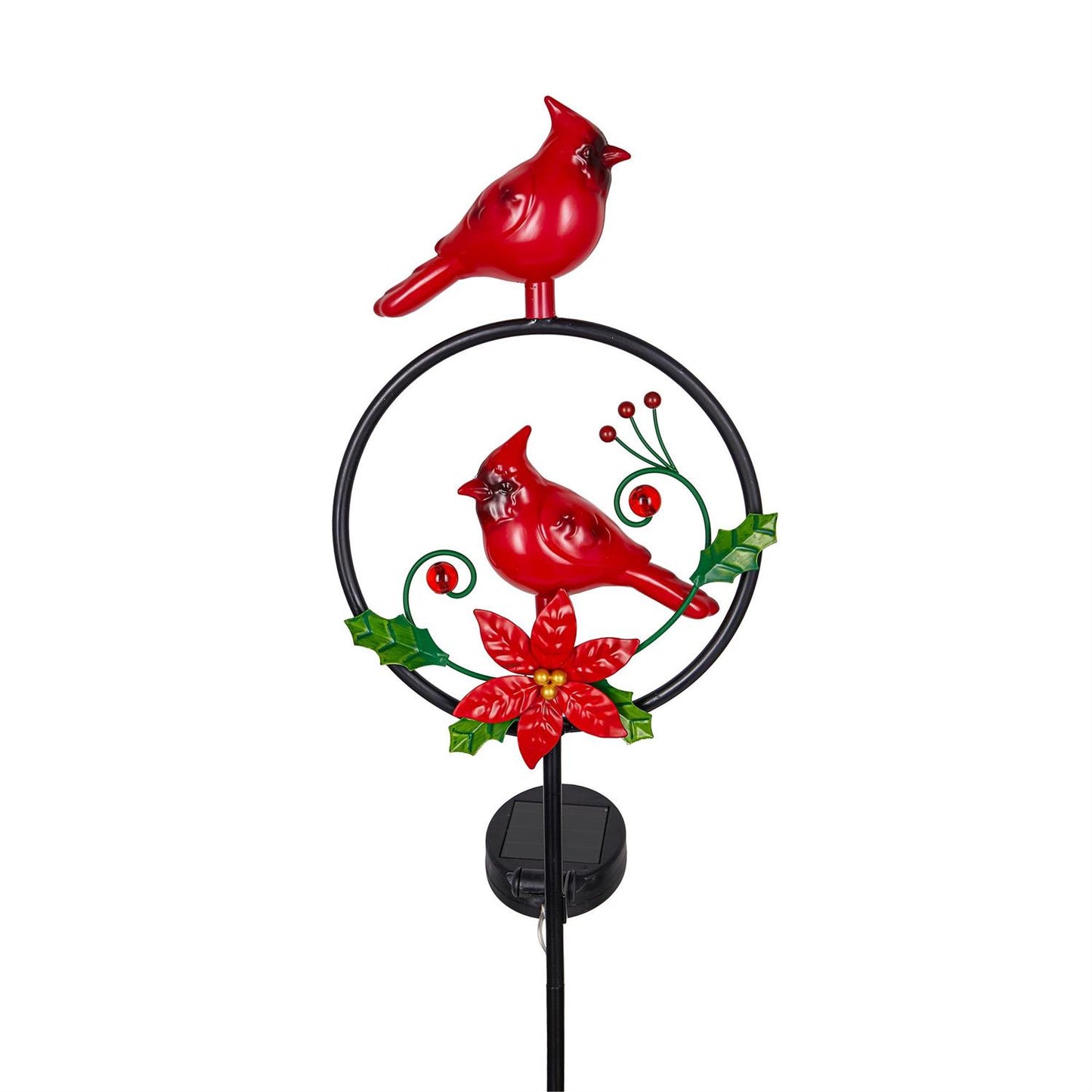 Holiday Cardinal and Poinsettia Solar Garden Stake