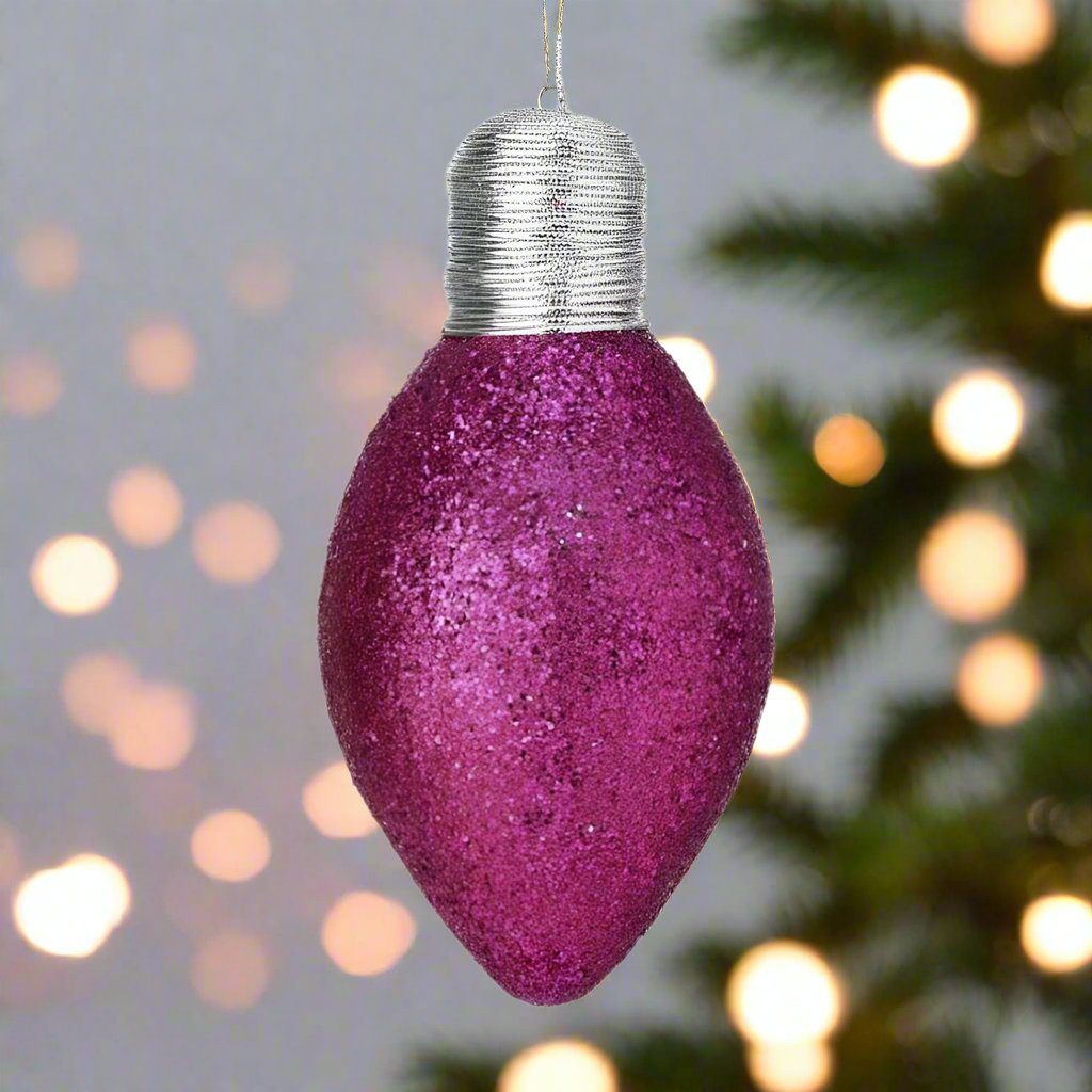 Hot Pink Glitter Light Bulb Ornament