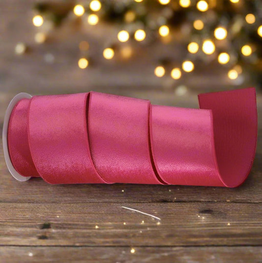 Holiday Hot Pink Wired Velvet with Dupion Backing Ribbon