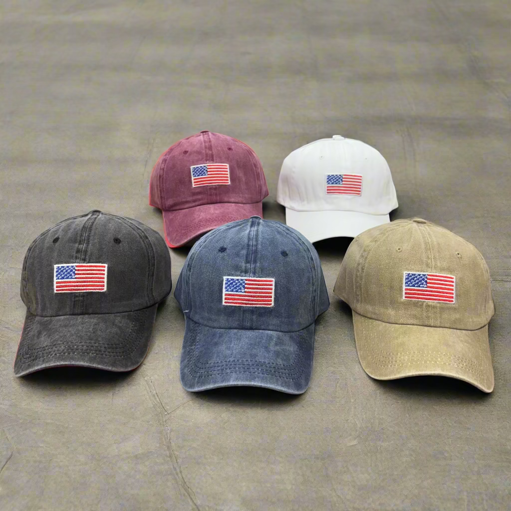 Embroidered American Flag Washed Cotton Denim Hat