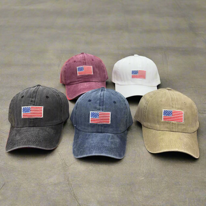 Embroidered American Flag Washed Cotton Denim Hat