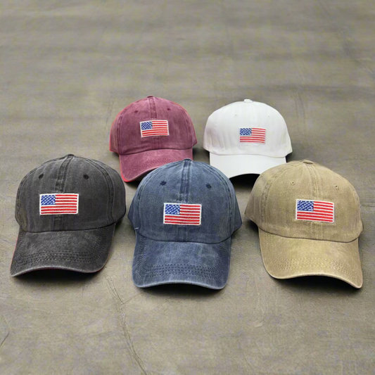 Embroidered American Flag Washed Cotton Denim Hat