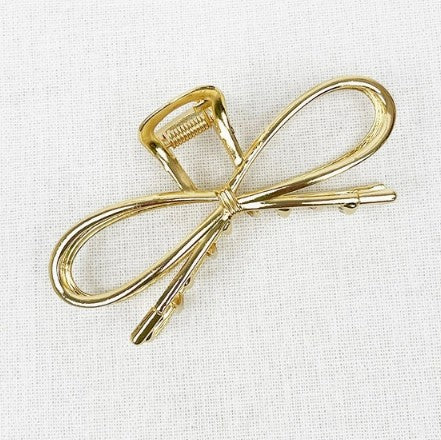 Large Metal Bow Shape Hair Claw - Gold
