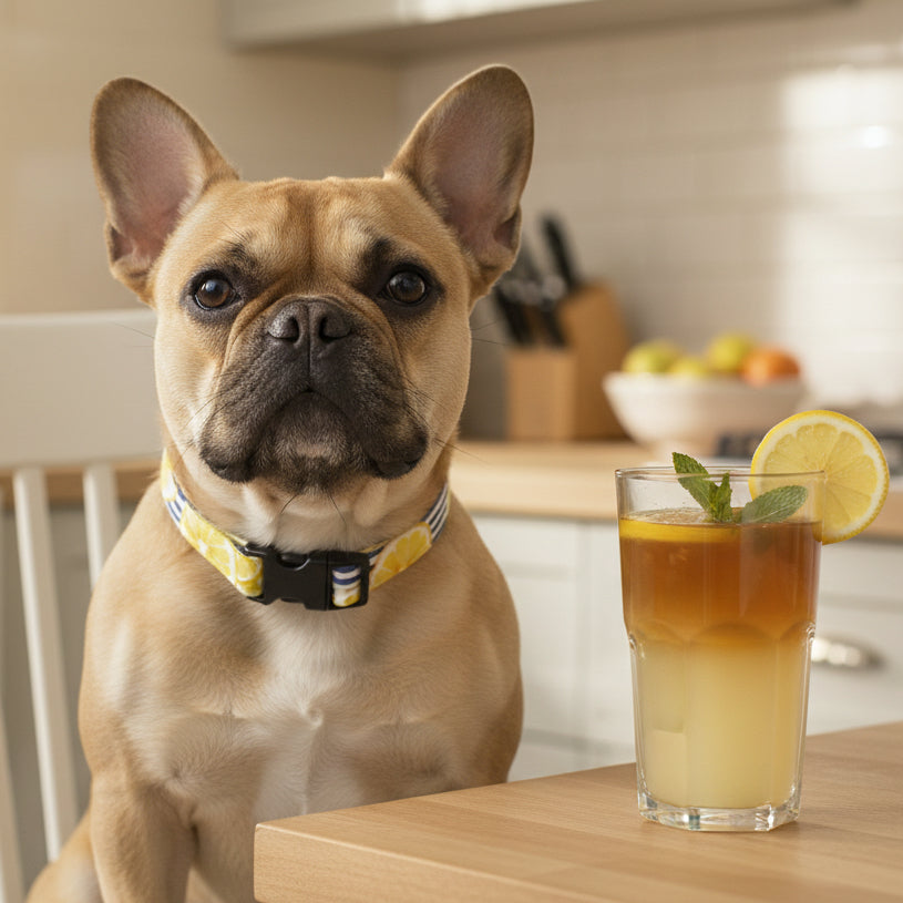 lemon stripe dog collar on a French bulldog