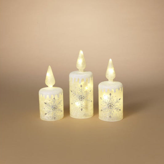 Lighted Holiday Glass Candles Set of 3
