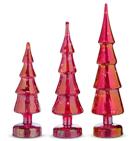 Lighted Red Iridescent Glass Trees