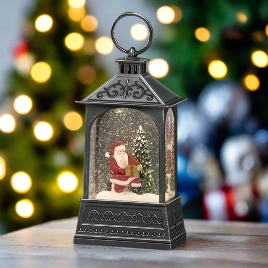 Santa with Cardinal Lighted Swirl Lantern