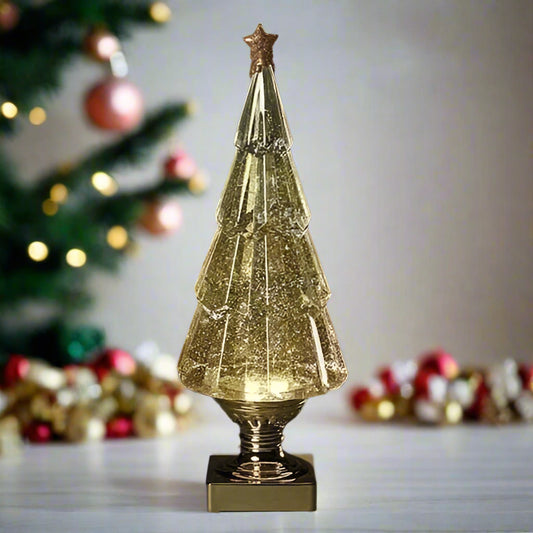 Gold Glitter Tree Lighted Swirl Lantern