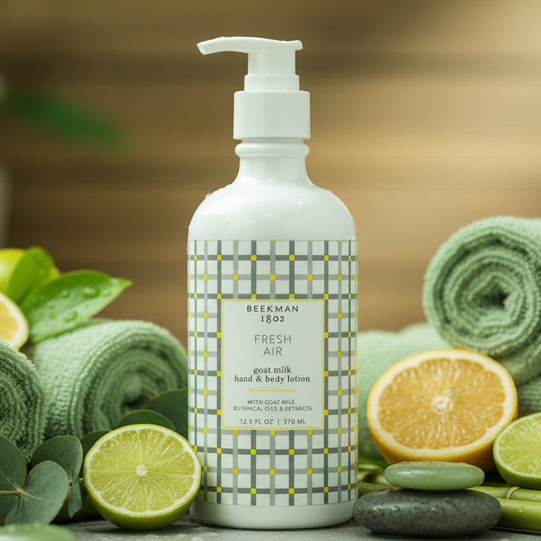 Bottle of Beekman 1802 Fresh Air hand and body lotion 
