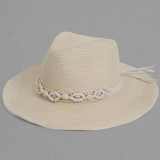 Magid Wooden Beaded Panama Straw Hat