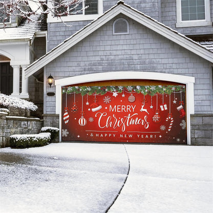 Merry Christmas & Happy New Year Double Garage Door Cover