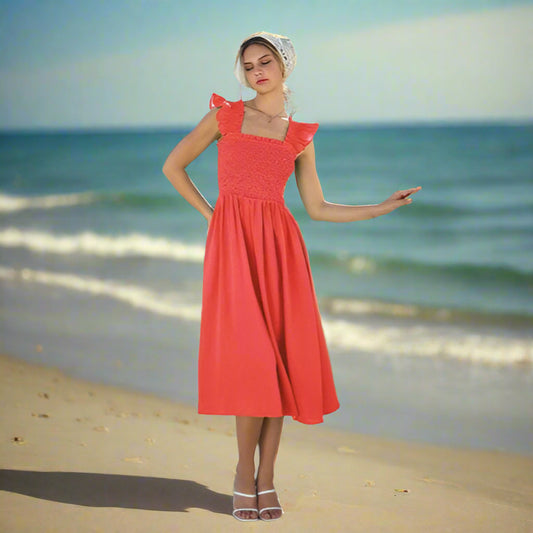 Midi Dress with Bodice Smocking