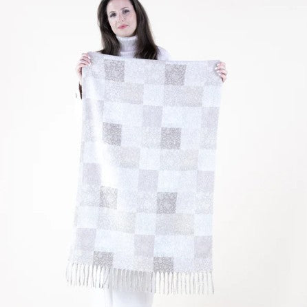 Monochromatic Squares Scarf with Fringe - Beige