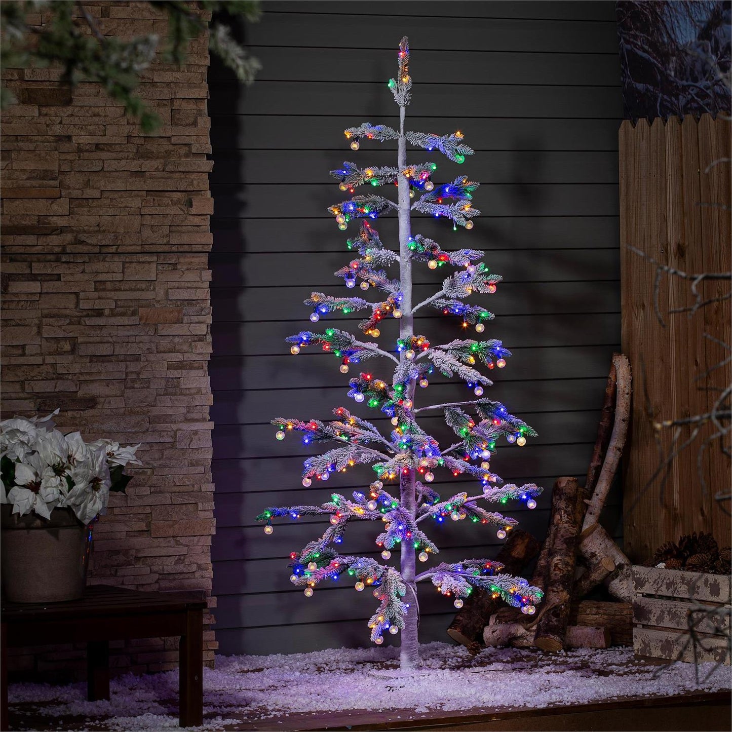 Multi Color LED Frosted Tree with Globe Lights