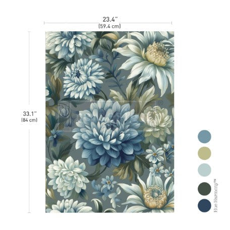 Floral pattern with measurements and color swatches on a white background