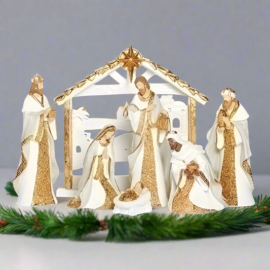 White and Gold Nativity - 7 Piece Set