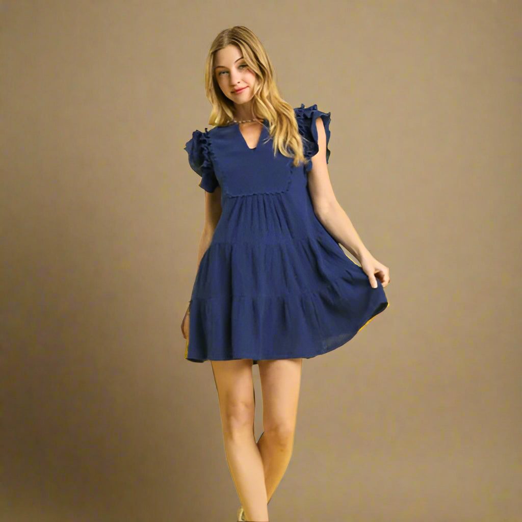 Textured Ruffle Babydoll Dress