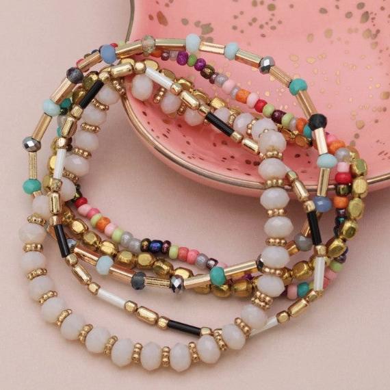 Pastel Pop Gold Multicolor Bead Bracelet Set