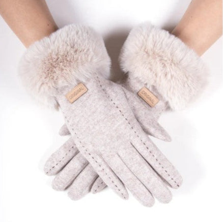 Faux Fur Cuff Gloves with Stitch Details