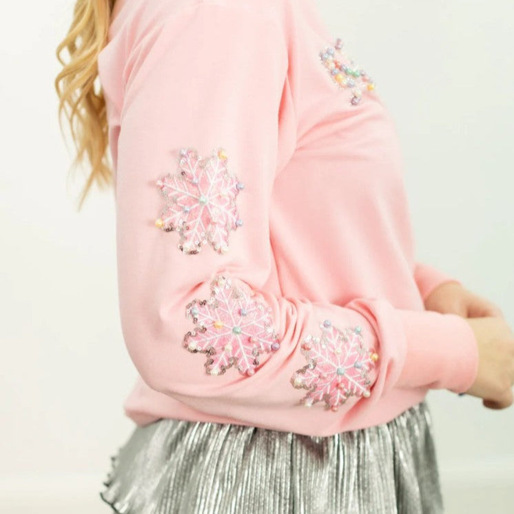 Pearly "Merry" on Pink Sweatshirt