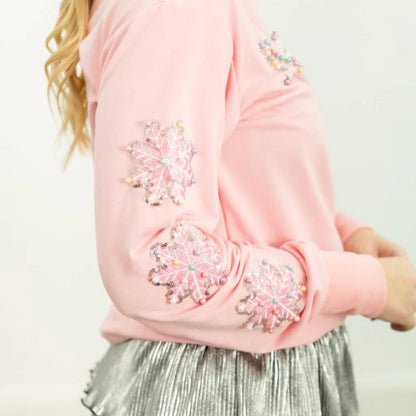 Pearly "Merry" on Pink Sweatshirt