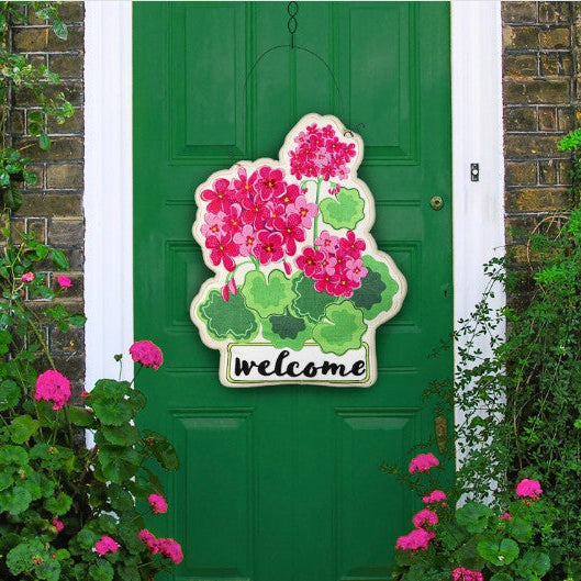 Pink Geranium Welcome Door Decor Door Hanger