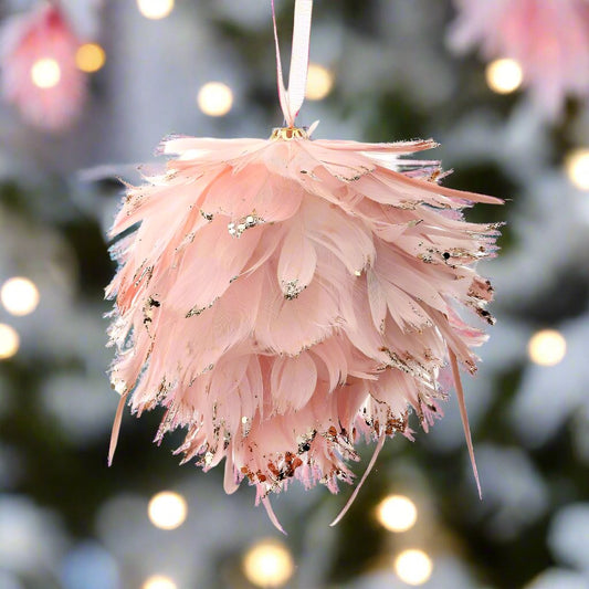 Pink Glitter Feather Ball Ornament