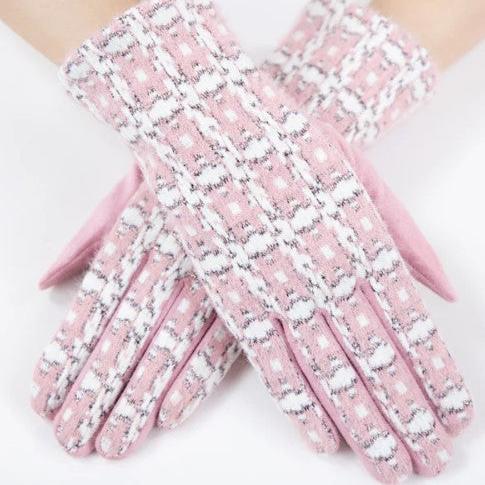 Plaid Tweed Gloves with Touch Screen Feature