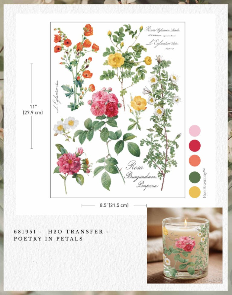 H2O Transfers Single Sheet - Poetry In Petals