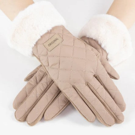 Quilted Texture Faux Fur Gloves
