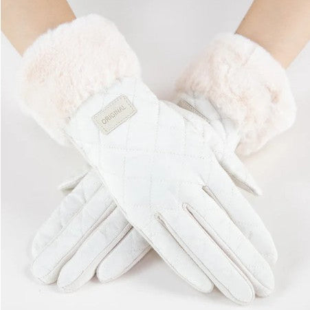 Quilted Texture Faux Fur Gloves