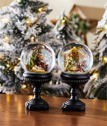 Resin Nativity Water Globe on Pedestal