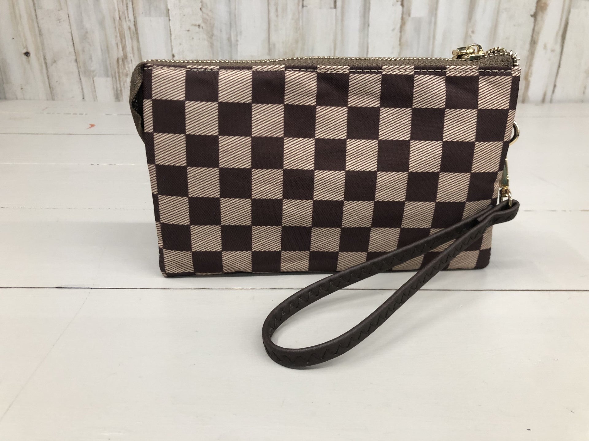 Brown/Tan Checkered Crossbody/Wristlet