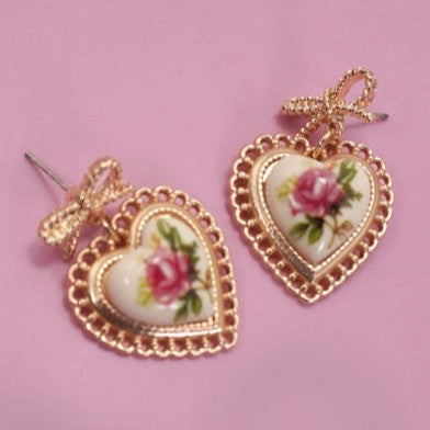 Rose Porcelain Bow Drop Earrings