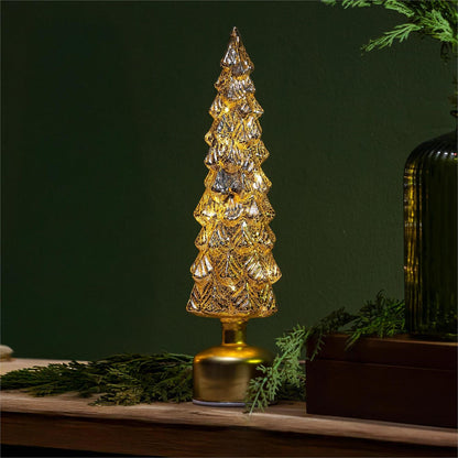 Rotating LED Traditional Gold Glass Christmas Tree