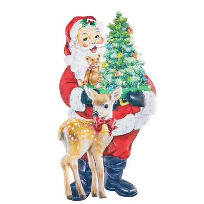 Santa and Snowman Vintage Inspired LED Metal Porch Leaner